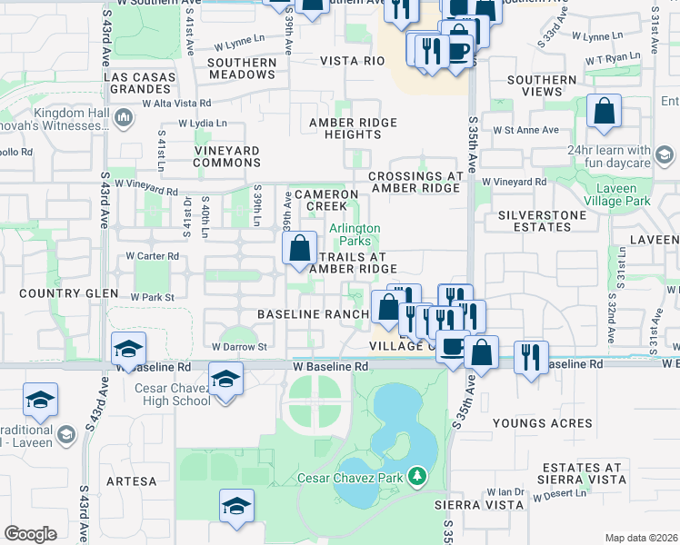 map of restaurants, bars, coffee shops, grocery stores, and more near 7212 South 37th Glen in Phoenix