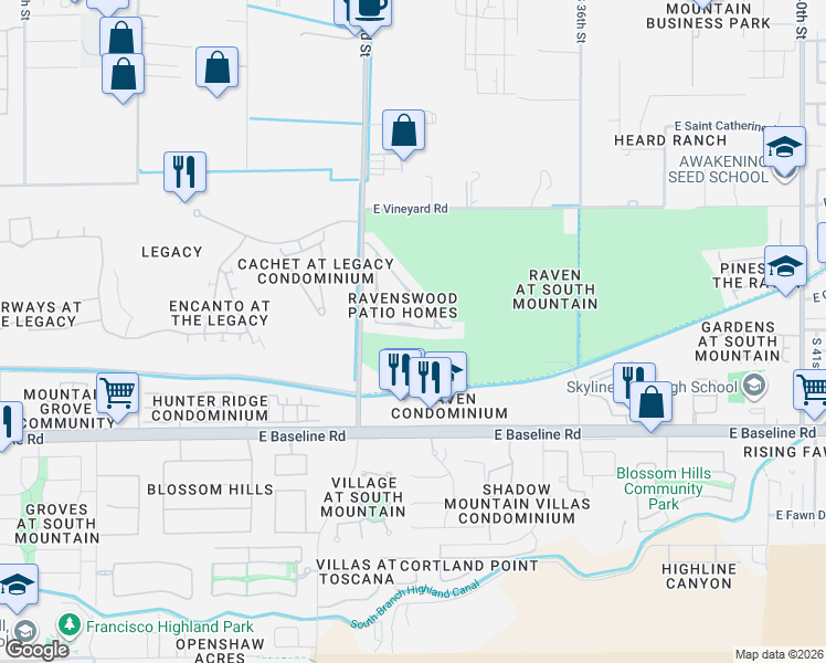 map of restaurants, bars, coffee shops, grocery stores, and more near 3243 East Fremont Road in Phoenix