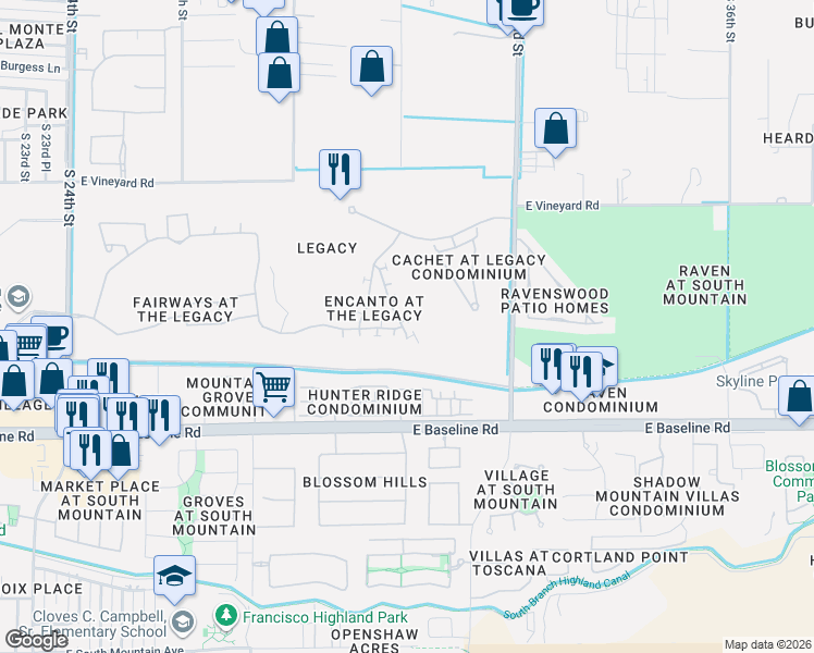 map of restaurants, bars, coffee shops, grocery stores, and more near 3045 East Fremont Road in Phoenix