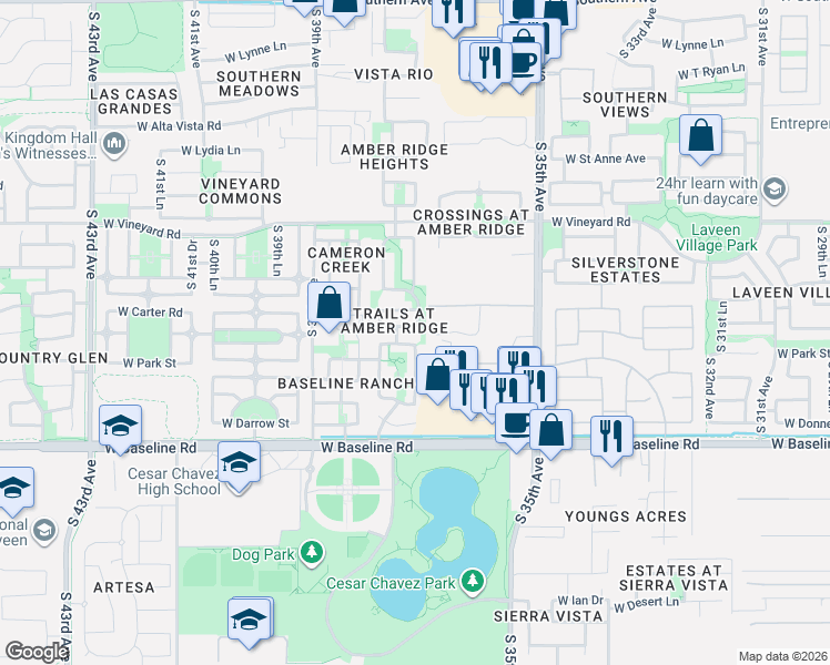 map of restaurants, bars, coffee shops, grocery stores, and more near 3708 West Fremont Road in Phoenix