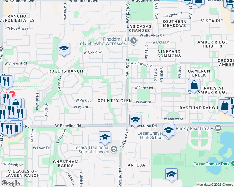 map of restaurants, bars, coffee shops, grocery stores, and more near 4313 West Fremont Road in Phoenix