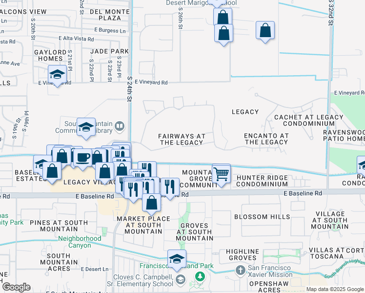 map of restaurants, bars, coffee shops, grocery stores, and more near 2601 East Fremont Road in Phoenix