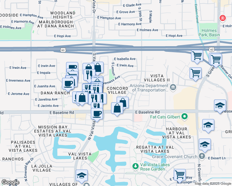 map of restaurants, bars, coffee shops, grocery stores, and more near 34 East Quail Vista Village Amnd in Mesa