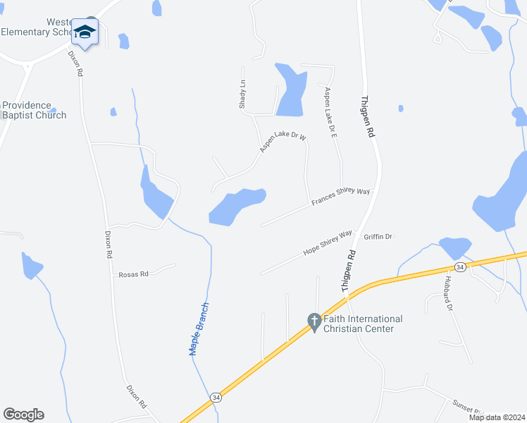 map of restaurants, bars, coffee shops, grocery stores, and more near 145 Frances Shirey Way in Newnan