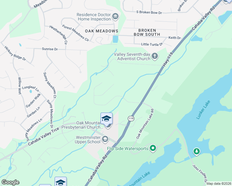 map of restaurants, bars, coffee shops, grocery stores, and more near 5580 Surrey Lane in Birmingham