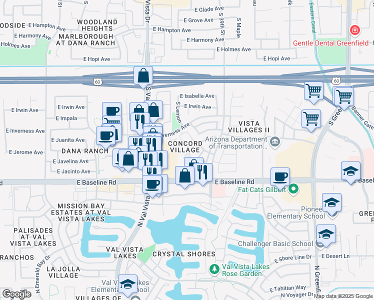 map of restaurants, bars, coffee shops, grocery stores, and more near 1822 South 39th Street in Mesa
