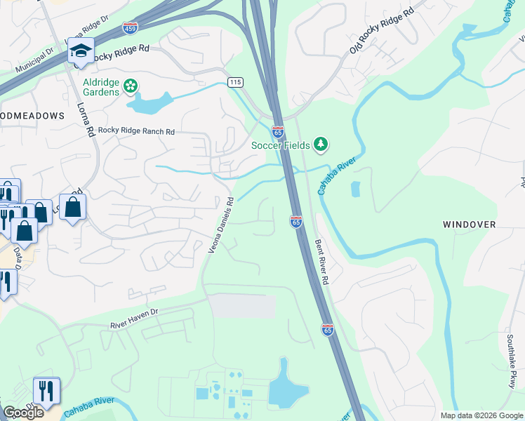 map of restaurants, bars, coffee shops, grocery stores, and more near 4182 Seabrook Lane in Birmingham
