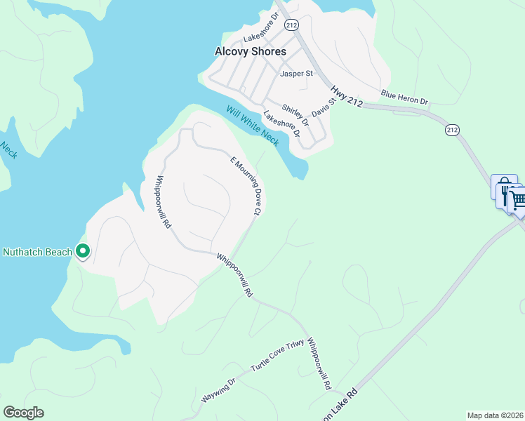 map of restaurants, bars, coffee shops, grocery stores, and more near 246 East Mourning Dove Court in Monticello