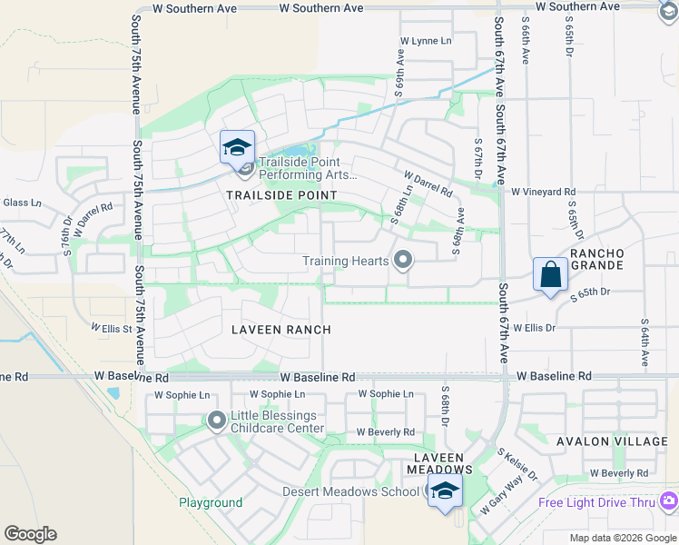 map of restaurants, bars, coffee shops, grocery stores, and more near 7133 South 70th Drive in Phoenix