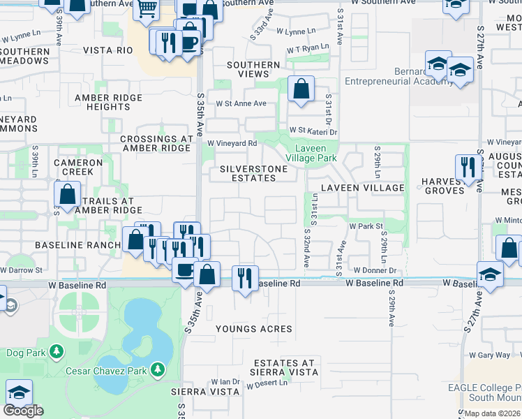 map of restaurants, bars, coffee shops, grocery stores, and more near 3253 West Fremont Road in Phoenix