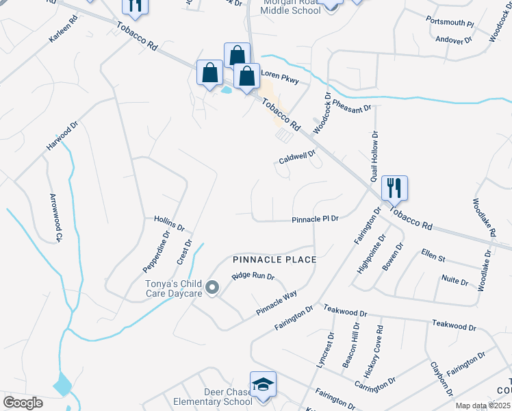 map of restaurants, bars, coffee shops, grocery stores, and more near 3747 Pinnacle Place Drive in Hephzibah