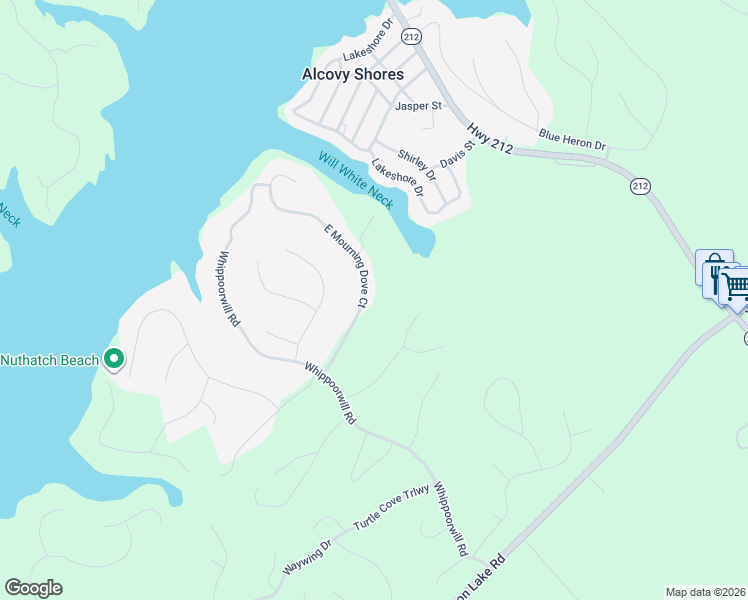 map of restaurants, bars, coffee shops, grocery stores, and more near 246 East Mourning Dove Court in Monticello