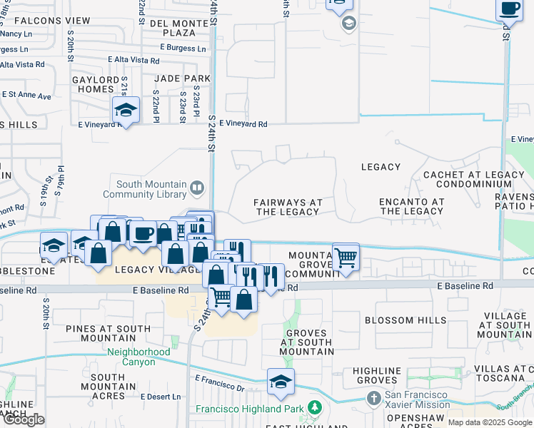 map of restaurants, bars, coffee shops, grocery stores, and more near 2447 East Fremont Road in Phoenix