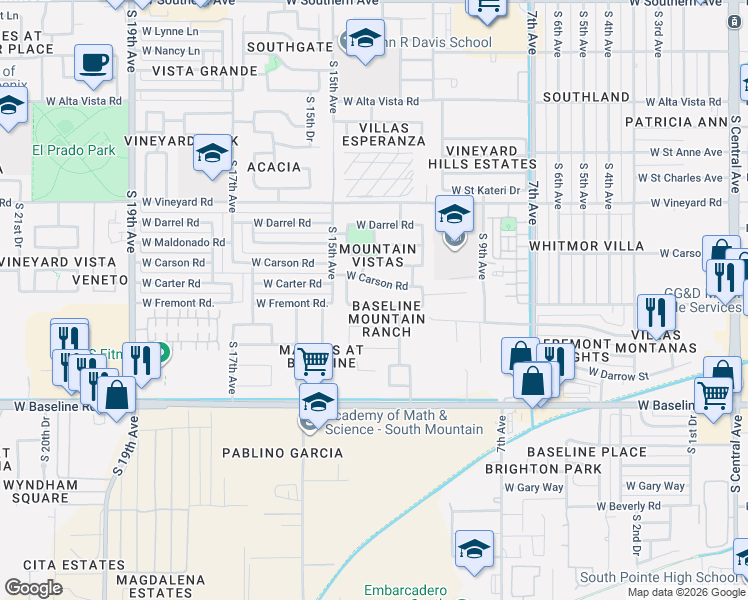 map of restaurants, bars, coffee shops, grocery stores, and more near 1311 West Fremont Road in Phoenix