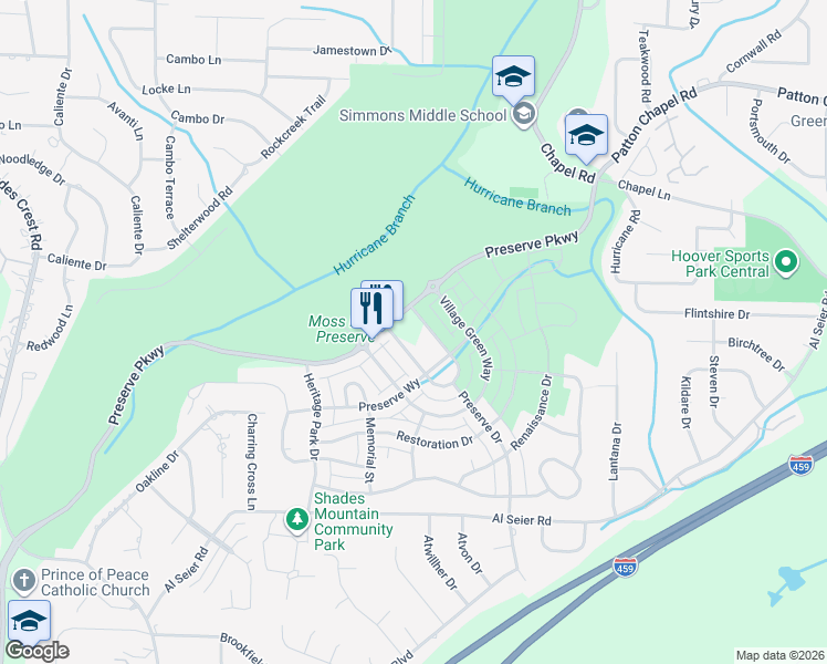 map of restaurants, bars, coffee shops, grocery stores, and more near 600 Preserve Parkway in Birmingham