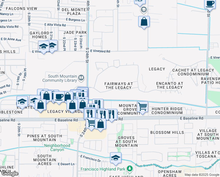 map of restaurants, bars, coffee shops, grocery stores, and more near 2447 East Fremont Road in Phoenix