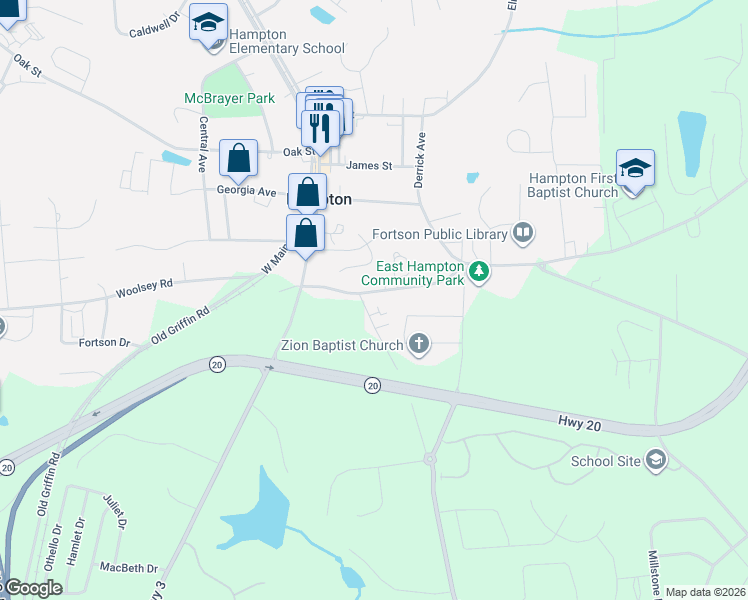 map of restaurants, bars, coffee shops, grocery stores, and more near 10 West King Road in Hampton