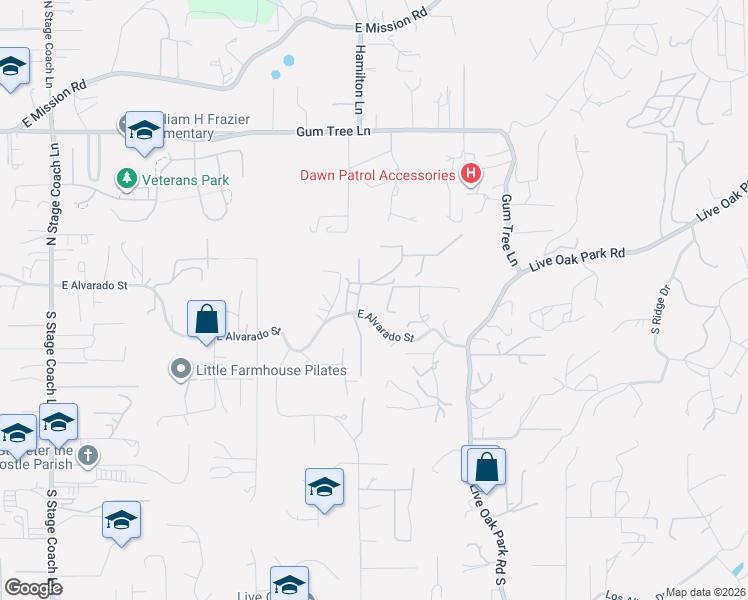 map of restaurants, bars, coffee shops, grocery stores, and more near 227 Emilia Lane in Fallbrook