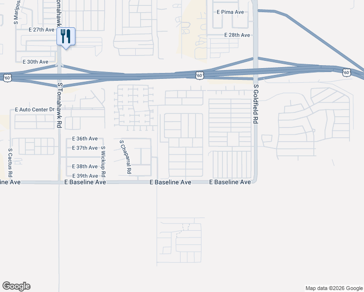 map of restaurants, bars, coffee shops, grocery stores, and more near 2400 East Baseline Avenue in Apache Junction