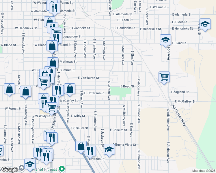 map of restaurants, bars, coffee shops, grocery stores, and more near 1101-1149 South Garden Avenue in Roswell