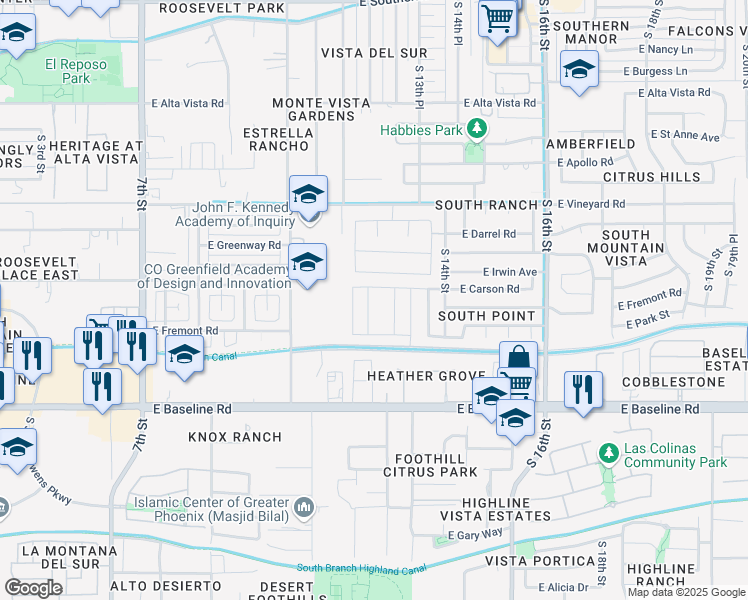 map of restaurants, bars, coffee shops, grocery stores, and more near 7211 South 12th Way in Phoenix
