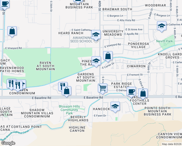 map of restaurants, bars, coffee shops, grocery stores, and more near 3917 East Minton Street in Phoenix