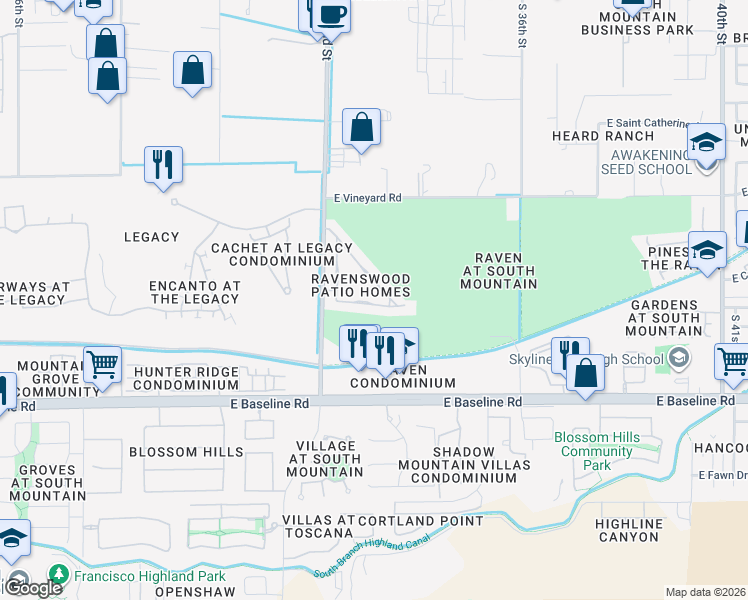 map of restaurants, bars, coffee shops, grocery stores, and more near 3243 East Fremont Road in Phoenix
