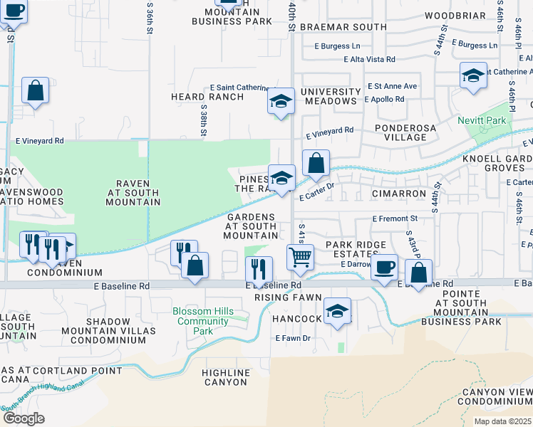map of restaurants, bars, coffee shops, grocery stores, and more near 3917 East Minton Street in Phoenix