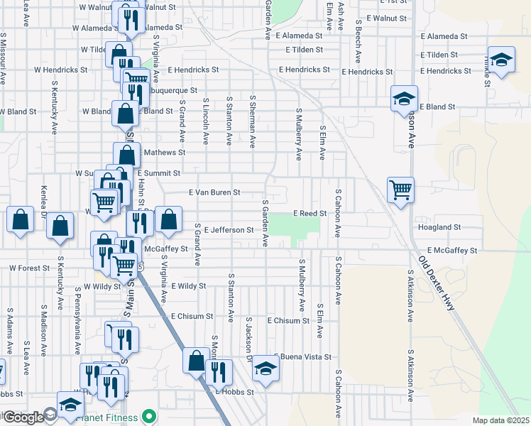 map of restaurants, bars, coffee shops, grocery stores, and more near 1101 South Garden Avenue in Roswell