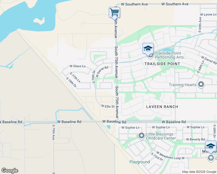 map of restaurants, bars, coffee shops, grocery stores, and more near 7521 West Carter Road in Phoenix