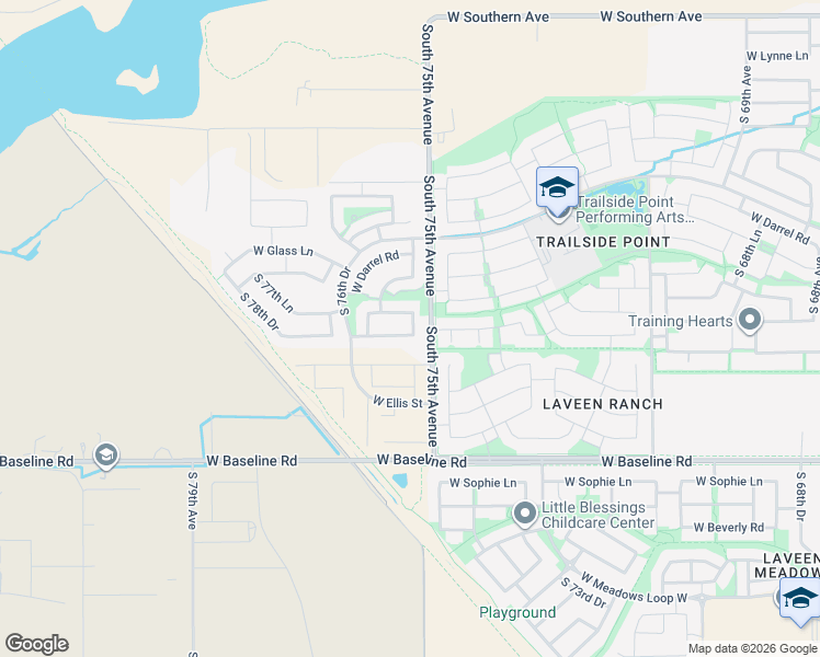 map of restaurants, bars, coffee shops, grocery stores, and more near 7521 West Carter Road in Phoenix