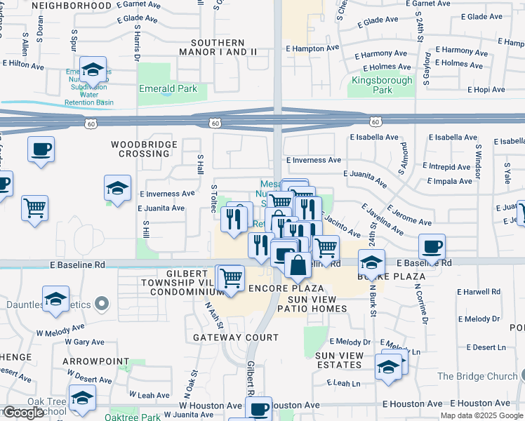 map of restaurants, bars, coffee shops, grocery stores, and more near 1949 East Jamaica Avenue in Mesa