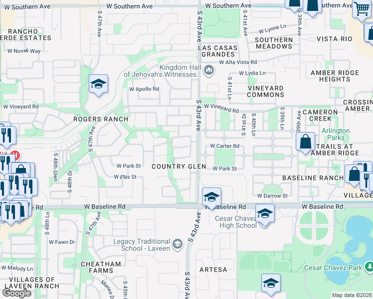 map of restaurants, bars, coffee shops, grocery stores, and more near 4313 West Fremont Road in Phoenix