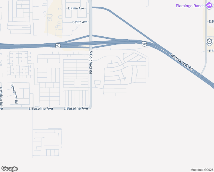 map of restaurants, bars, coffee shops, grocery stores, and more near 3301 South Goldfield Road in Apache Junction