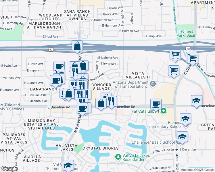 map of restaurants, bars, coffee shops, grocery stores, and more near 1822 South 39th Street in Mesa