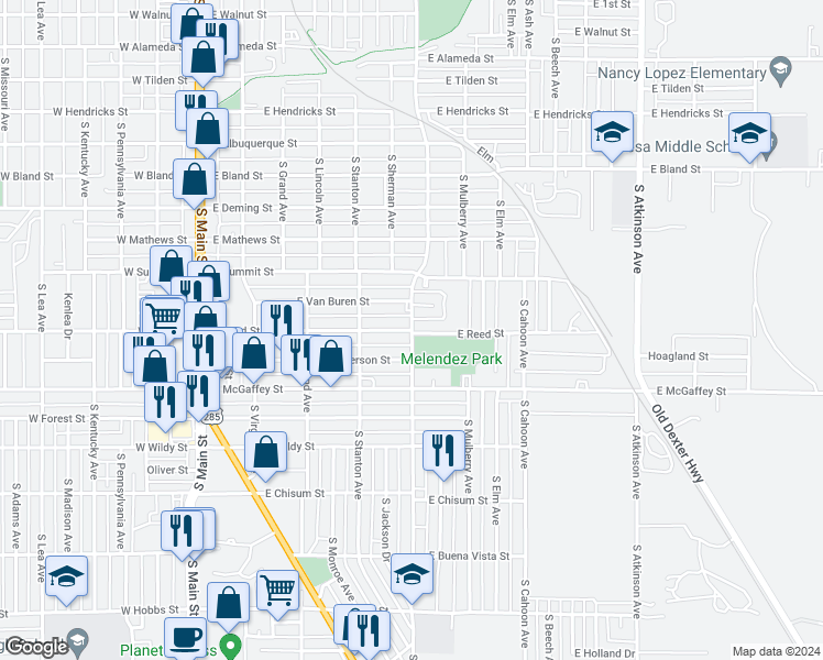 map of restaurants, bars, coffee shops, grocery stores, and more near 1098 South Garden Avenue in Roswell