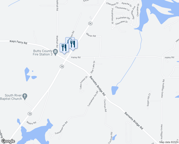 map of restaurants, bars, coffee shops, grocery stores, and more near 103 Star Lake Drive in Jackson