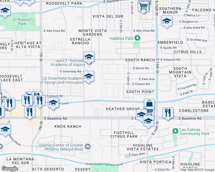map of restaurants, bars, coffee shops, grocery stores, and more near 7207 South 12th Way in Phoenix