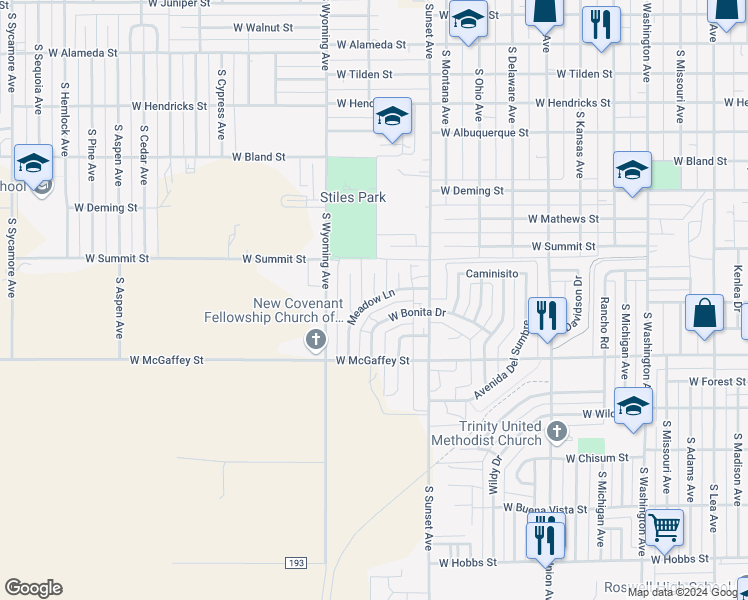 map of restaurants, bars, coffee shops, grocery stores, and more near 1272 Meadow Lane in Roswell