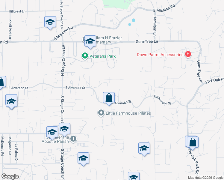map of restaurants, bars, coffee shops, grocery stores, and more near 289 North Old Hill Road in Fallbrook