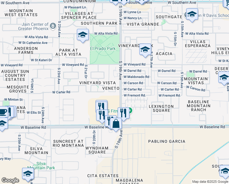 map of restaurants, bars, coffee shops, grocery stores, and more near 10407 19 th Lane in Phoenix