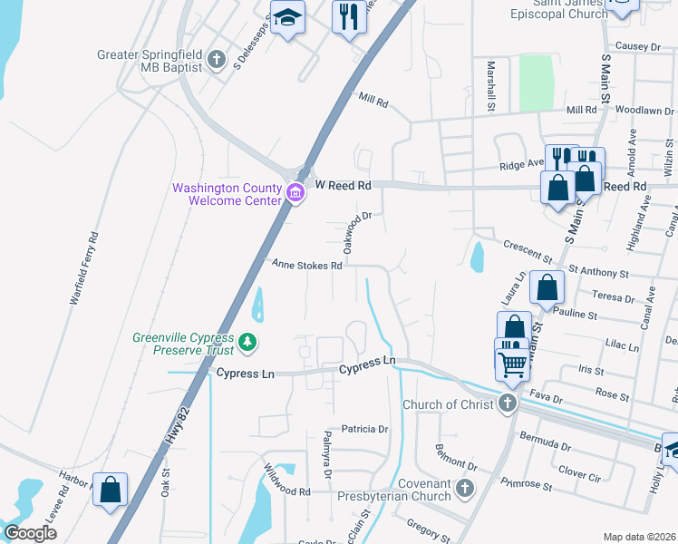 map of restaurants, bars, coffee shops, grocery stores, and more near 50 Oakwood Drive in Greenville