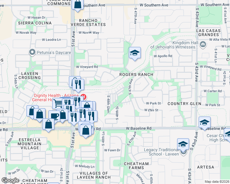 map of restaurants, bars, coffee shops, grocery stores, and more near 4776 West Carson Road in Phoenix