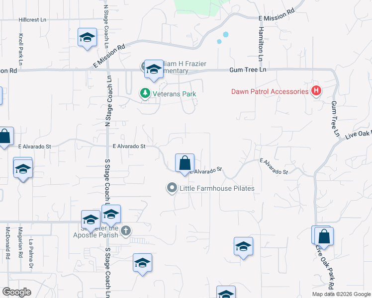 map of restaurants, bars, coffee shops, grocery stores, and more near 130 Orvil Way in Fallbrook