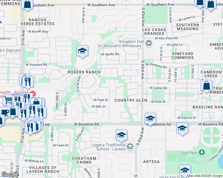 map of restaurants, bars, coffee shops, grocery stores, and more near 7010 South 44th Lane in Phoenix