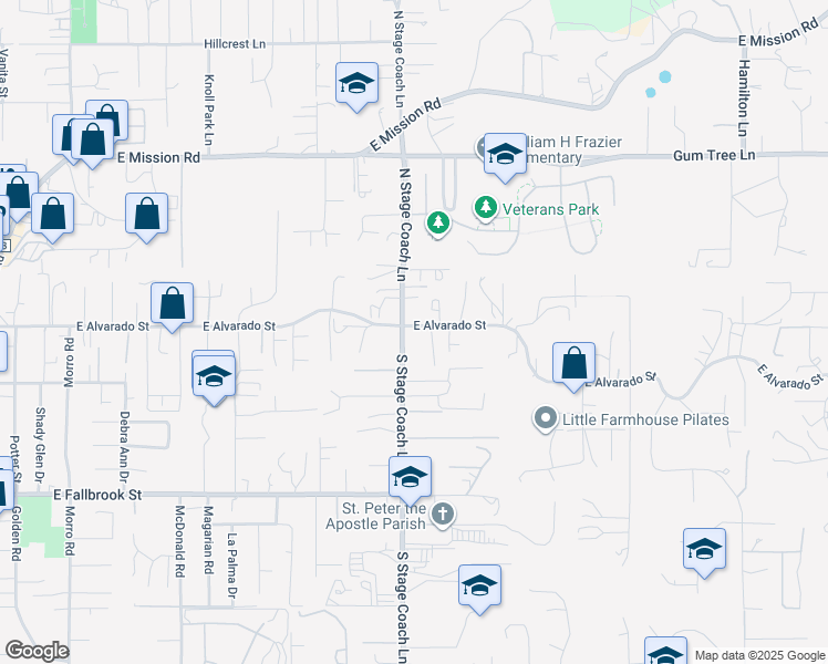 map of restaurants, bars, coffee shops, grocery stores, and more near 1705 East Alvarado Street in Fallbrook