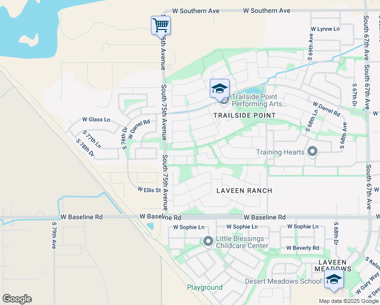 map of restaurants, bars, coffee shops, grocery stores, and more near 7415 West Maldonado Road in Phoenix