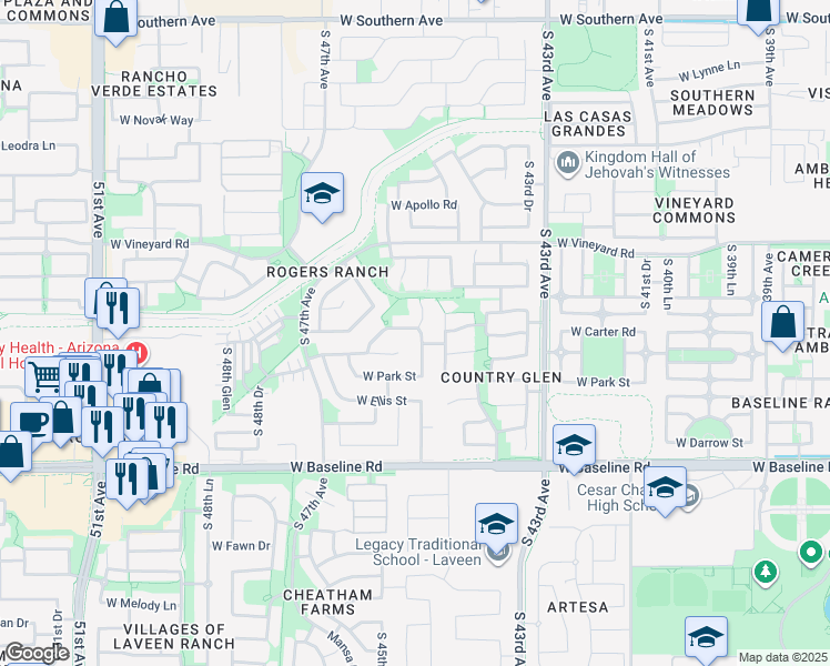 map of restaurants, bars, coffee shops, grocery stores, and more near 7032 South 45th Avenue in Laveen
