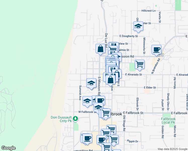 map of restaurants, bars, coffee shops, grocery stores, and more near 415 West Alvarado Street in Fallbrook