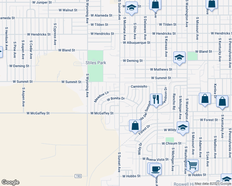 map of restaurants, bars, coffee shops, grocery stores, and more near 909 South Sunset Avenue in Roswell